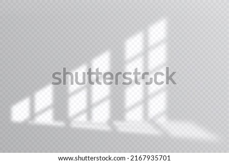 Shadow overlay effect. Soft light and shadows from window. Realistic vector Mockup of transparent shadow overlay effect and natural lightning in room interior. Royalty-Free Stock Photo #2167935701