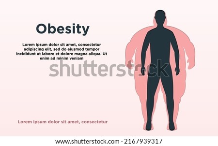 Obesity. Vector illustration with copy space. Poster with normal and obese person silhouette in paper style Royalty-Free Stock Photo #2167939317