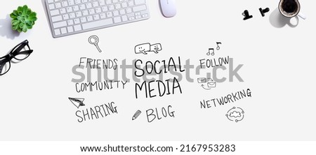 Social media theme with a computer keyboard and a mouse