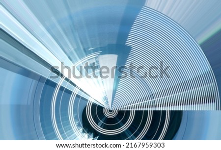 Fish-eye photo of perforated glass and metal panels resembling futuristic architecture or hi-tech dome ceiling. Geometric structure with round pattern and radial lines.
Abstract material background.