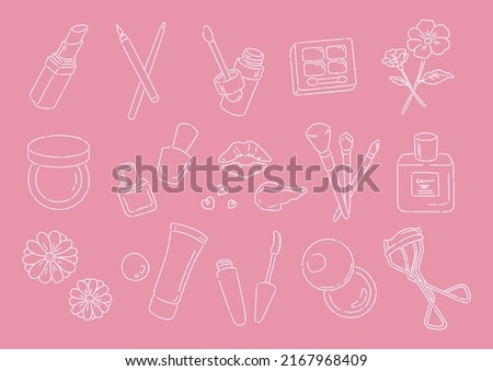 Clip art of set of makeup tools. Illustration set on the theme of beauty, makeup. Simple line drawing.