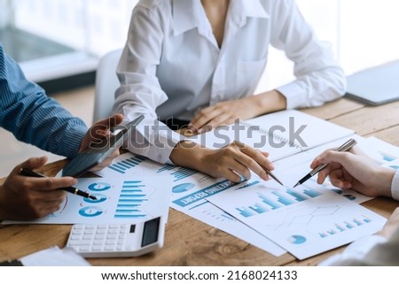 Business people meeting working with talk, consult, discuss working with new startup project idea presentation analyze plan marketing and investment in the office.