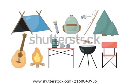 Vector set of camping elements. Illustration in cartoon style.