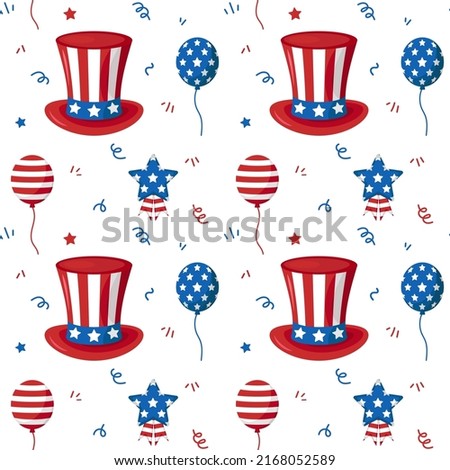 Vector seamless pattern for USA Independence day. American flag. Bakground with USA hat and ballons. USA celebration. Independence day.