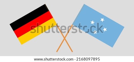 Crossed flags of Germany and Micronesia. Official colors. Correct proportion. Vector illustration
