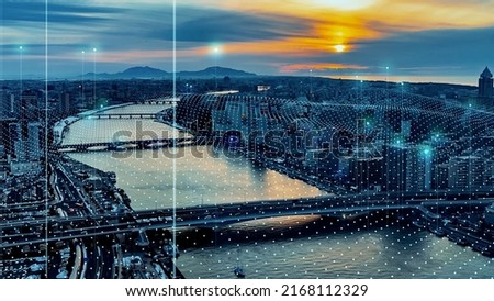 Smart city and communication network concept. 5G. IoT (Internet of Things). Telecommunication. Royalty-Free Stock Photo #2168112329