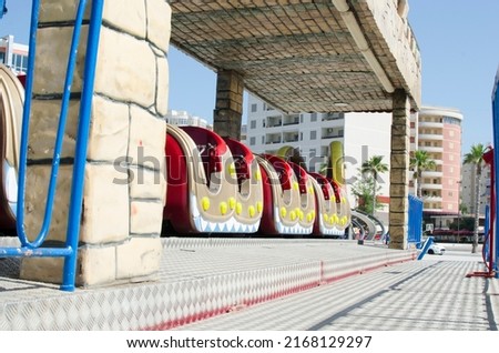 Сhildren's train carriages. Attraction on the square in Vlora in Albania.