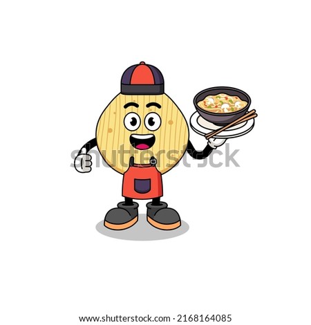 Illustration of potato chip as an asian chef , character design
