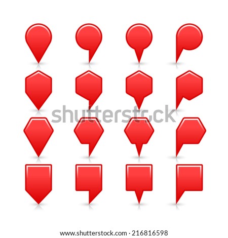Red color map pin sign satin location icon with gray shadow and reflection isolated on white background. Web design element save in vector illustration 8 eps