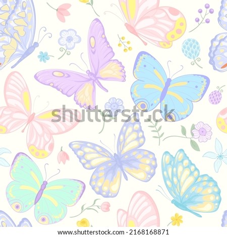 illustration Beautiful butterfly and flower botanical leaf seamless pattern for love wedding valentines day or arrangement invitation design greeting card. Royalty-Free Stock Photo #2168168871