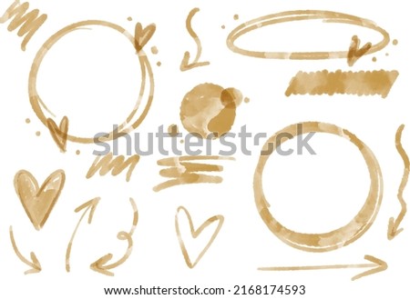 Watercolor grunge pencil handdrawn set of circles, brush strokes, hearts, arrows, spashes, ink stains. Ideal for print, stickers, graphic design, scrap booking and other creative projects.
