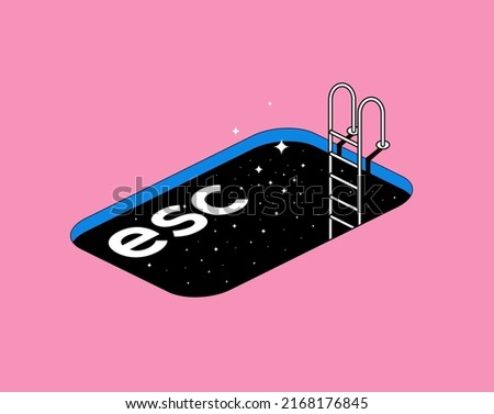 Escape conceptual metaphor illustration with escape computer button in the form of a pool with stairs and starry night texture. Vector illustration Royalty-Free Stock Photo #2168176845