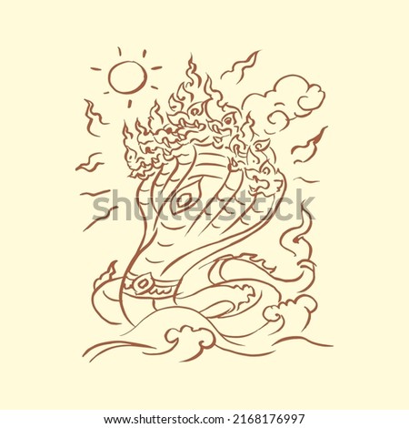 Brown seven headed Naga art vector for illustration, decoration, card