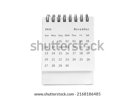 November 2023 desk calendar for planners and reminders  on a white background.