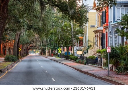Savannah, Georgia, USA downtown historic views along Whitaker Street. Royalty-Free Stock Photo #2168196411