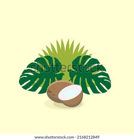  coconut with leaves, palm leaves