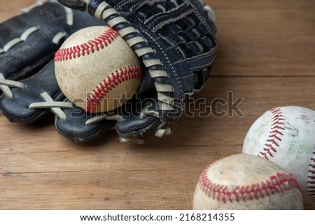 Vintage classic leather baseball glove and baseball ball isolated on white background