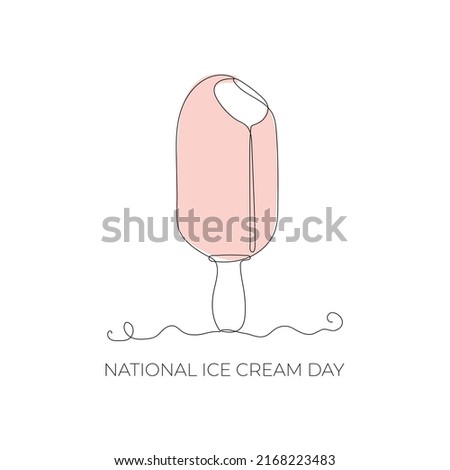 Single line. Ice Cream line art, Continuous line drawing of ice cream. Black and white graphics, Vector illustration design element.National ice cream day