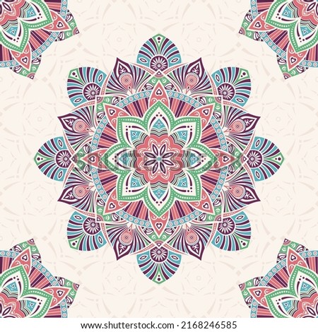 Seamless vector color pattern with mandala. Abstract oriental mandala background. Vintage decorative elements. Islam, Arabic, Indian, ottoman motifs. For textile, fabric and paper.