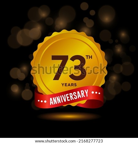73 years anniversary logo with ribbon, golden Anniversary for booklet, leaflet, magazine, brochure poster, banner, web, invitation or greeting card. Vector illustrations.