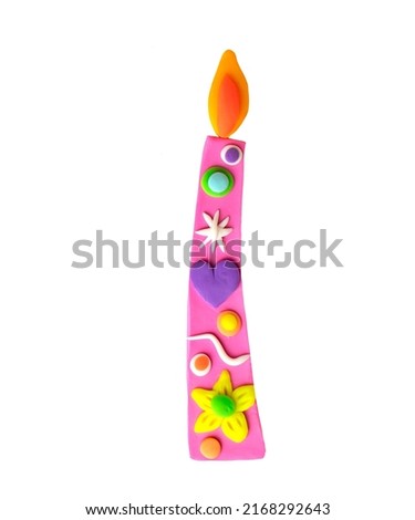 Handmade happy birthday childish decorative festive illustration isolated on white background. Baby shower wax burning lights.