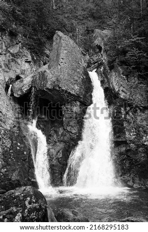 Close up of the falls as the water thunders down the mountain in black and white Royalty-Free Stock Photo #2168295183