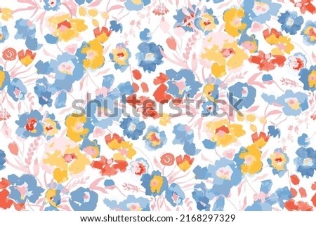 Cute feminine watercolor seamless pattern with wildflowers. Royalty-Free Stock Photo #2168297329