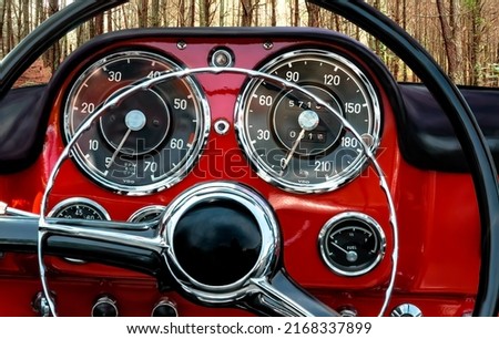 Retro styled image of an old classic sports car dashboard