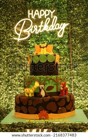Cake with happy birthday blur background