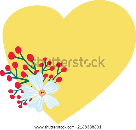 Beautiful hand drawn yellow heart with flower. Vector illustration art card.