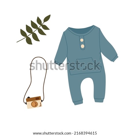 Clothes for boys and girls, things for newborns, toys for children. Vector illustration in boho style on a white background for your design.