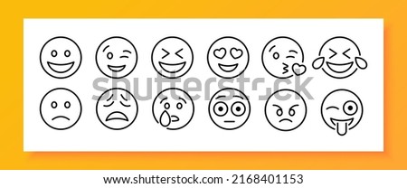 Emoticon set icon. Sadness, crying, love, laughter, surprise, tongue, anger, consternation, startle, distempered emotion, feeling, emoji. Mood concept. Vector line icon for Business and Advertising Royalty-Free Stock Photo #2168401153