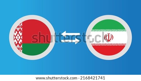 round icons with Belarus and Iran flag exchange rate concept graphic element Illustration template design
