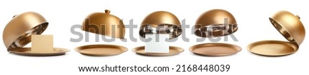 Set of tray and cloche on white background Royalty-Free Stock Photo #2168448039