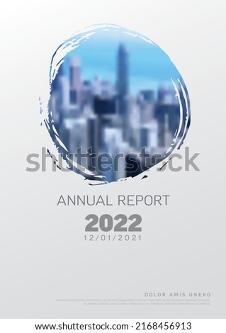 Vector abstract annual report cover template with sample text and abstract circles masked photo - document or brochure front page with light corporate style