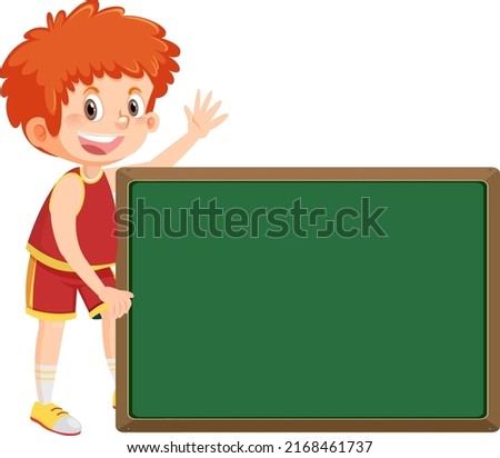 Cute boy with empty chalkboard isolated illustration