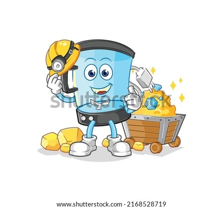 the blender miner with gold character. cartoon mascot vector