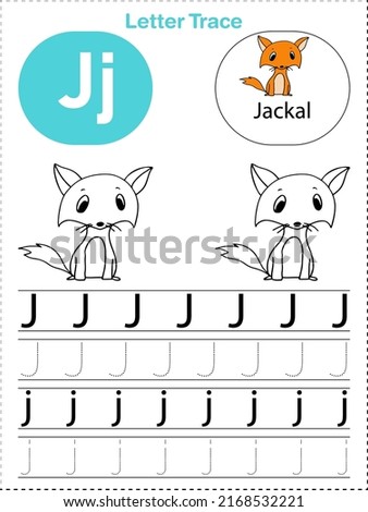 Alphabet letter tracing J for Jackal