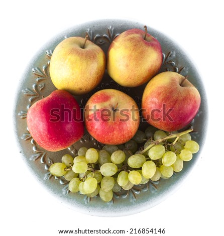 Plate with fresh fruit on a white background