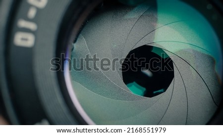 close up  aperture blade of camera lens.  Royalty-Free Stock Photo #2168551979