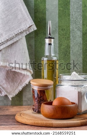 linen towel on the kitchen wall and various accessories