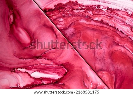 Pink dual abstract background, marble texture, fluid pattern divided in half diagonally, paint mix
