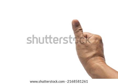 Thumps up with right hand isolated on white background. Sign language.