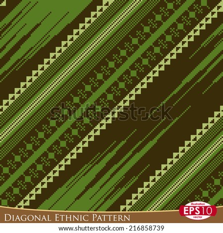 Vector abstract seamless pattern. 45 degrees diagonal illustration of color lines and ornates.