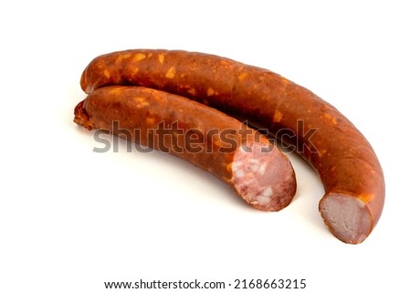 Grilled pork sausages, grill sausages, isolated on white background