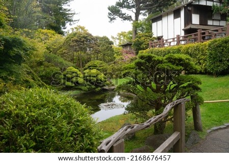 Japanese Tea Garden at Golden Gate Park, California, USA. The park is open for public daily with an entrance ticket at around 15 USD for non-residents. Tourists can have drinks at a tea house inside. Royalty-Free Stock Photo #2168676457