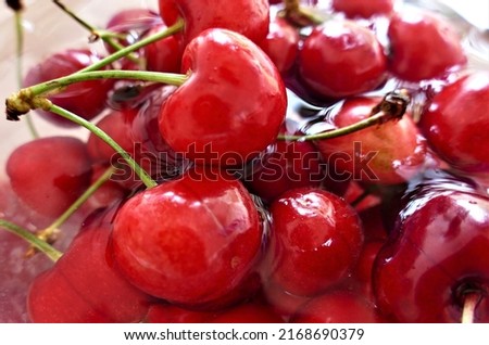 Fresh cherries in the water fruit background
