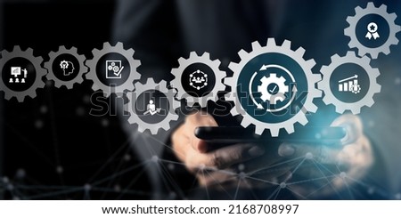 Productivity and production capacity concept.  Industrial management in efficiency and efficient process. Lean cost and  productivity growth. Capacity planning and utilization. Operational excellence. Royalty-Free Stock Photo #2168708997