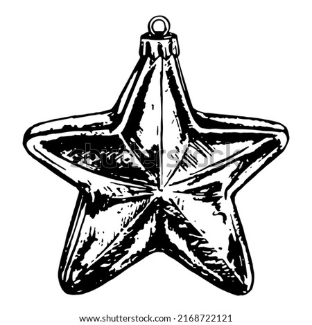 Digital watercolor New Year Christmas tree glass star toy isolated monochrome sketch digital line art