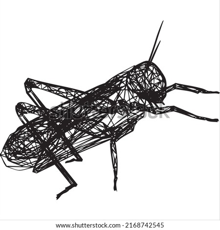Vector, Image of grasshopper icon 3D, black and white color, transparent background

